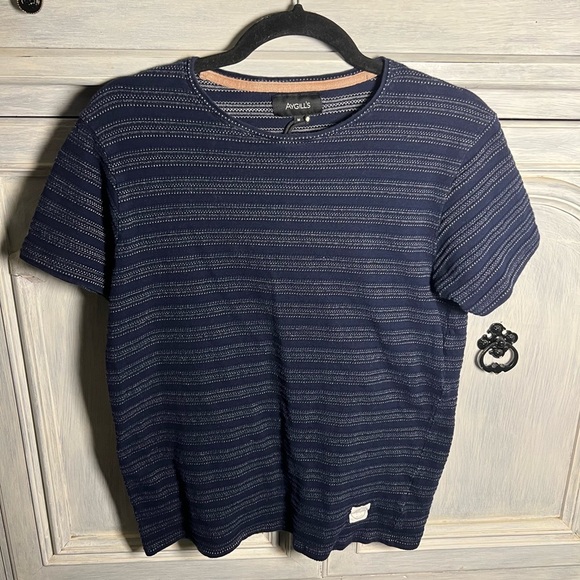Van‎ GRAAF Aygill’s Navy White Textured Striped Boxy Aiden Tee Basic Classic - Picture 1 of 6